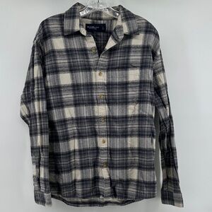 Abercrombie & Fitch Soft Flannel Grey and Cream Plaid Shirt Men’s sz Small